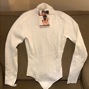 NWT White Ribbed Turtleneck Bodysuit